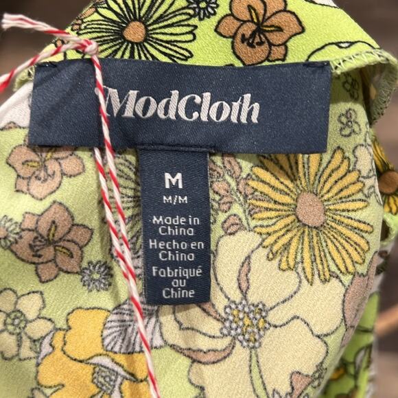 Modcloth Women's 60's Retro Shift Dress Bright Light Green Yellow Brown Size M - Picture 9 of 10